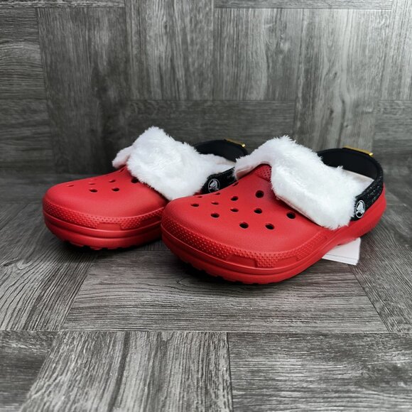 CROCS Classic Kids size 2 Red White Santa Lined Clog - Picture 3 of 8